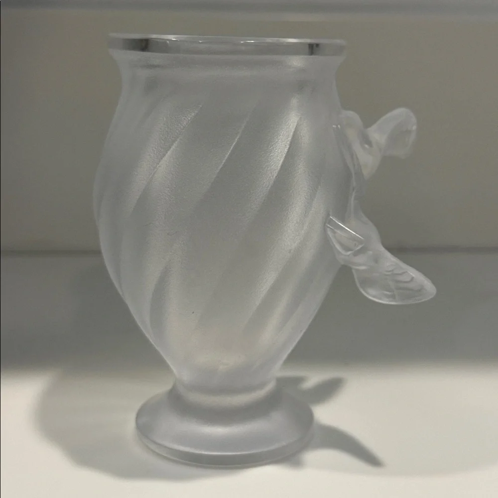 LALIQUE France Rosine Frosted Glass Vase with 3D Dove Design